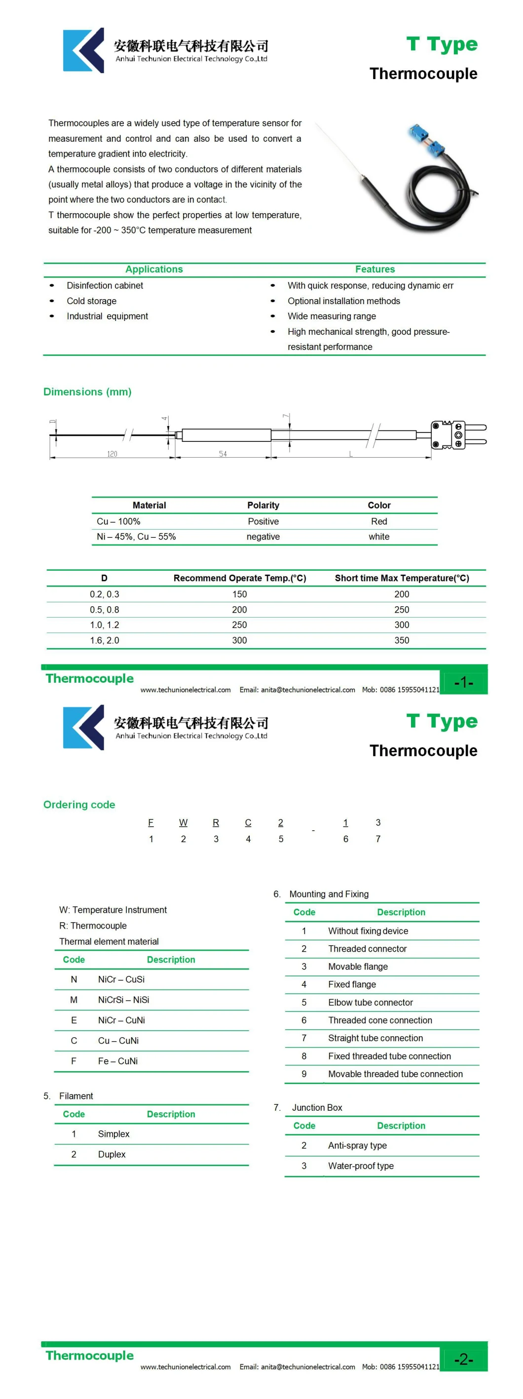 Customize Superfine/ Special Thermocouple Rtd PT100 Temperature Sensor for Oven